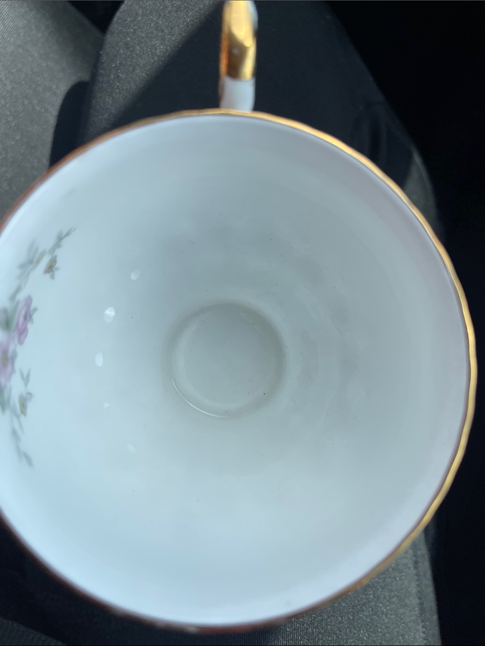 Pink Floral Porcelain Footed Teacup with Gold Trim - Picture 3 of 3